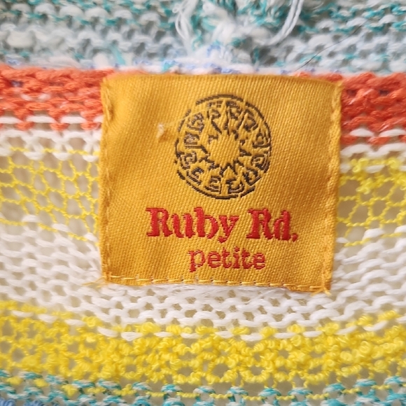 Ruby Rd. Striped Knit Open Front Cardigan Swim Cover - Picture 2 of 4